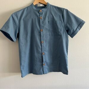 SHEIN Blue Casual Button  Linen Blend Button  Shirt Relaxed Fit Sz 11/12 NWOT